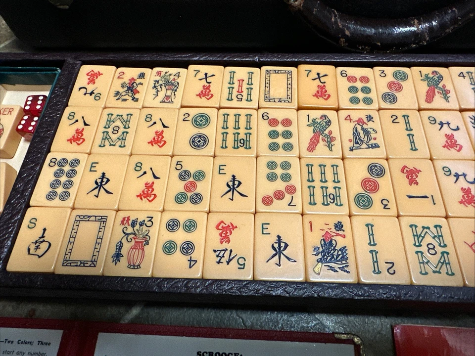 VTG WW2 Era 1940s MAH JONG MAJONG TILES SET Bakelite & Bakelite Stands Complete - Image 4 of 4