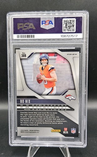 2024 Panini Prizm Football Bo Nix Orange Lazer Prizm RC #309 PSA 9 MINT - Picture 2 of 2