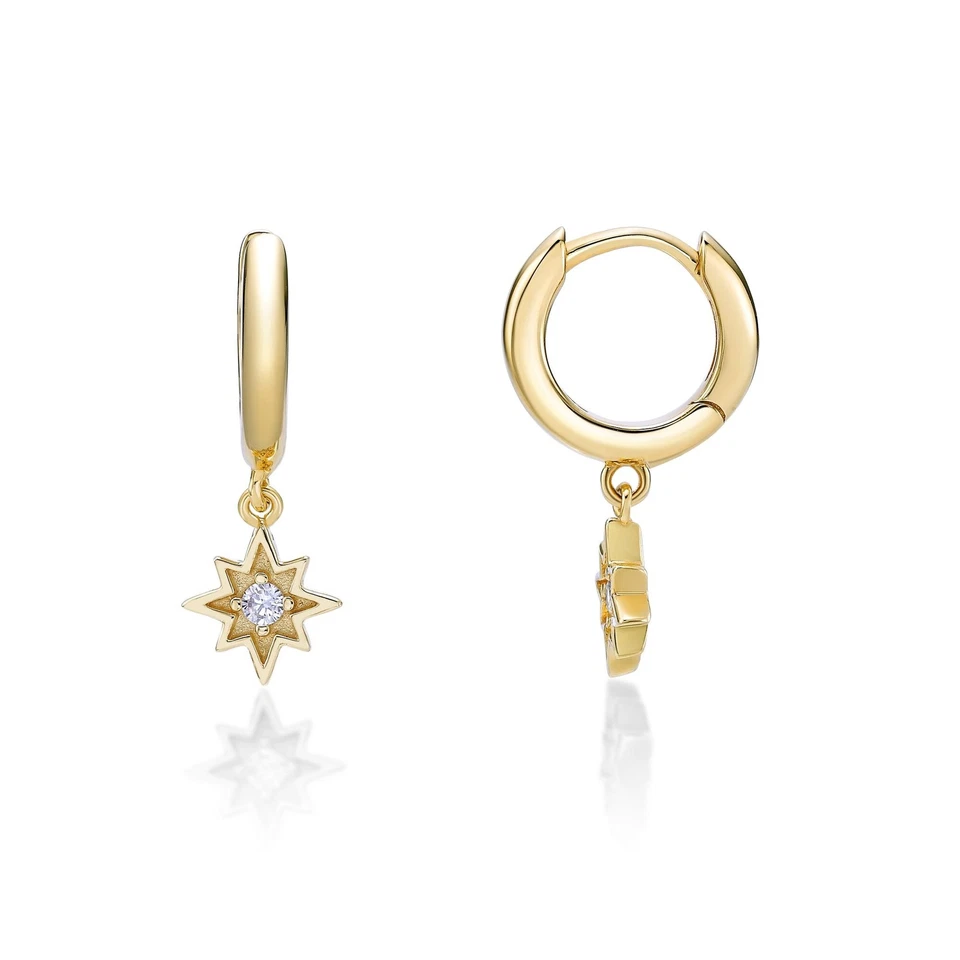 Pendientes colgantes con estrella de plata de ley 925 enchapados en oro amarillo de 18 quilates con diamante Foto 2 de 4