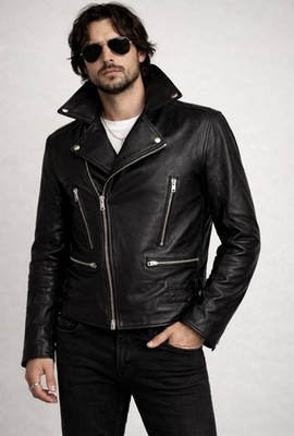 $999 New BLK DNM Black Leather Biker Biker Jacket With Side Buckles Size Medium