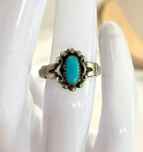 Vintage Turquoise Ring 925 Sterling Silver Size 4 1/2 Pinky Ring (Small) Oval