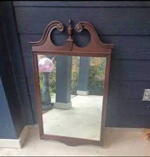 Vtg Mahogany Chippendale Mirror, Scrolled Pediment Top - Continental Furniture