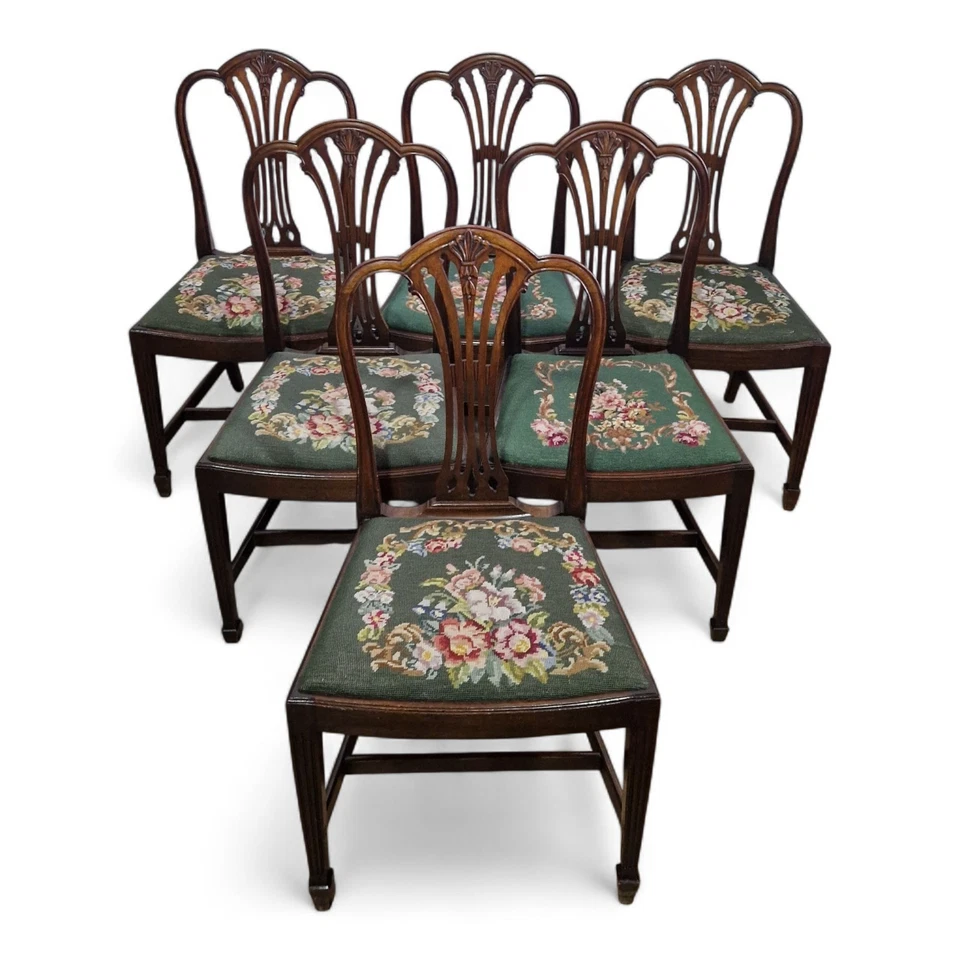 Antique style carved near matching set of 6 carved mahogany dining chairs - Image 3 of 4