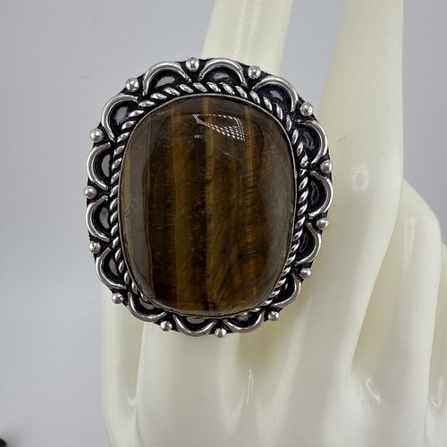 German Silver Tiger Eye Rectangle Statement Ring Size 7 NWT - Picture 1 of 5