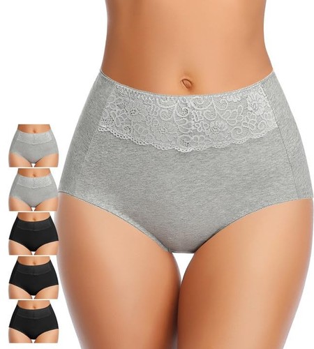 Women's High Waisted Cotton Underwear Soft Breathable XX-Large Black*3 Grey*2