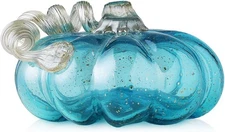 Glitzhome 4.92 Inch Hand Blown Blue Glitter Glass Pumpkin 4.92, 
