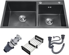 30.7"x16.9" Black Kitchen Sink, Double Bowl Drop-in-Mount, 304 Stainless Steel