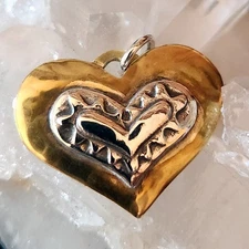 Jeep Collins JEC Sterling Silver Hammered Brass Heart Charm Pendant RETIRED