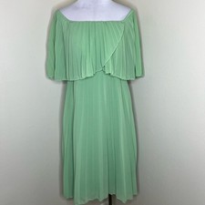 ASOS Pleated Bandeau Midi Dress 6 Green Off The Shoulder Chiffon Overlay New