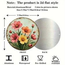 787inch Vintage Floral Round Sign Colorful Daisies Poppies Decor
