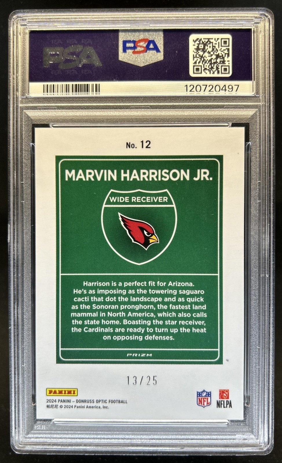 2024 Donruss Optic Marvin Harrison Jr. Downtown! RC Black Pandora SSP #/25 PSA 9 view 2