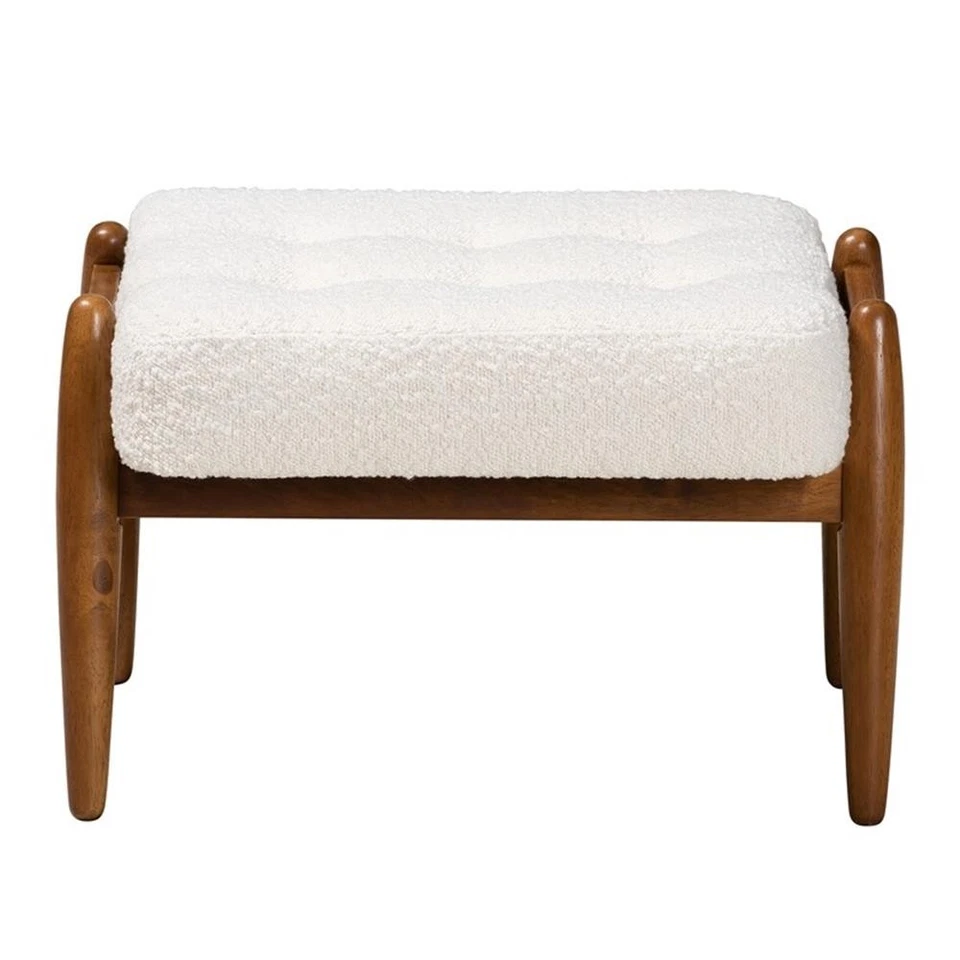 Baxton Studio Jeanine Cream Boucle Fabric and Brown Rubberwood Ottoman Footstool - Image 2 of 4