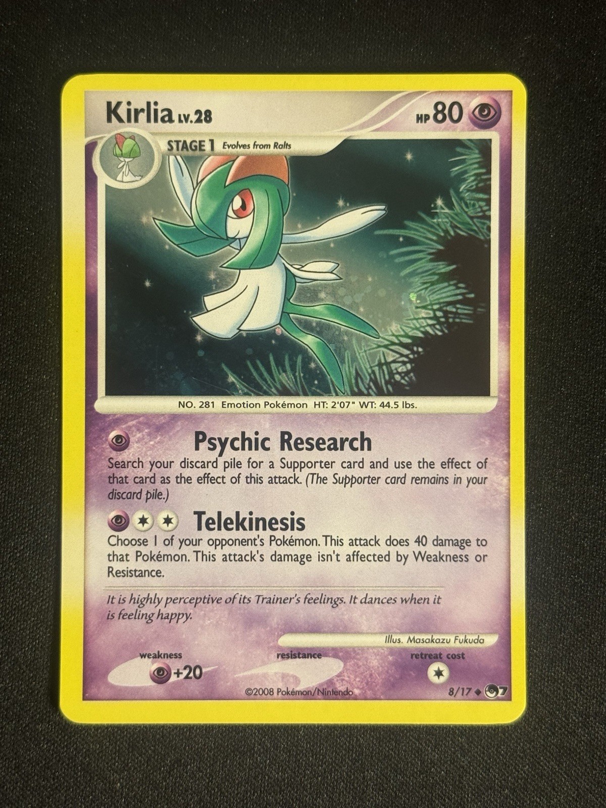 Kirlia 8/17 Holo POP Series 7 Pokemon Card 2008 Holo Bleed Swirl