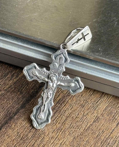 Vintage Cross Jesus Silver 925 Pendent Amulet Jewelry Crucifix Chain Women Men's