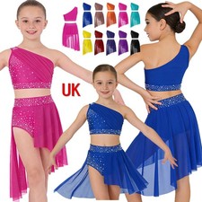 UK Girls Sequin Dance Costume Sleeveless Crop Top with Skirt for Lyrical Ballet