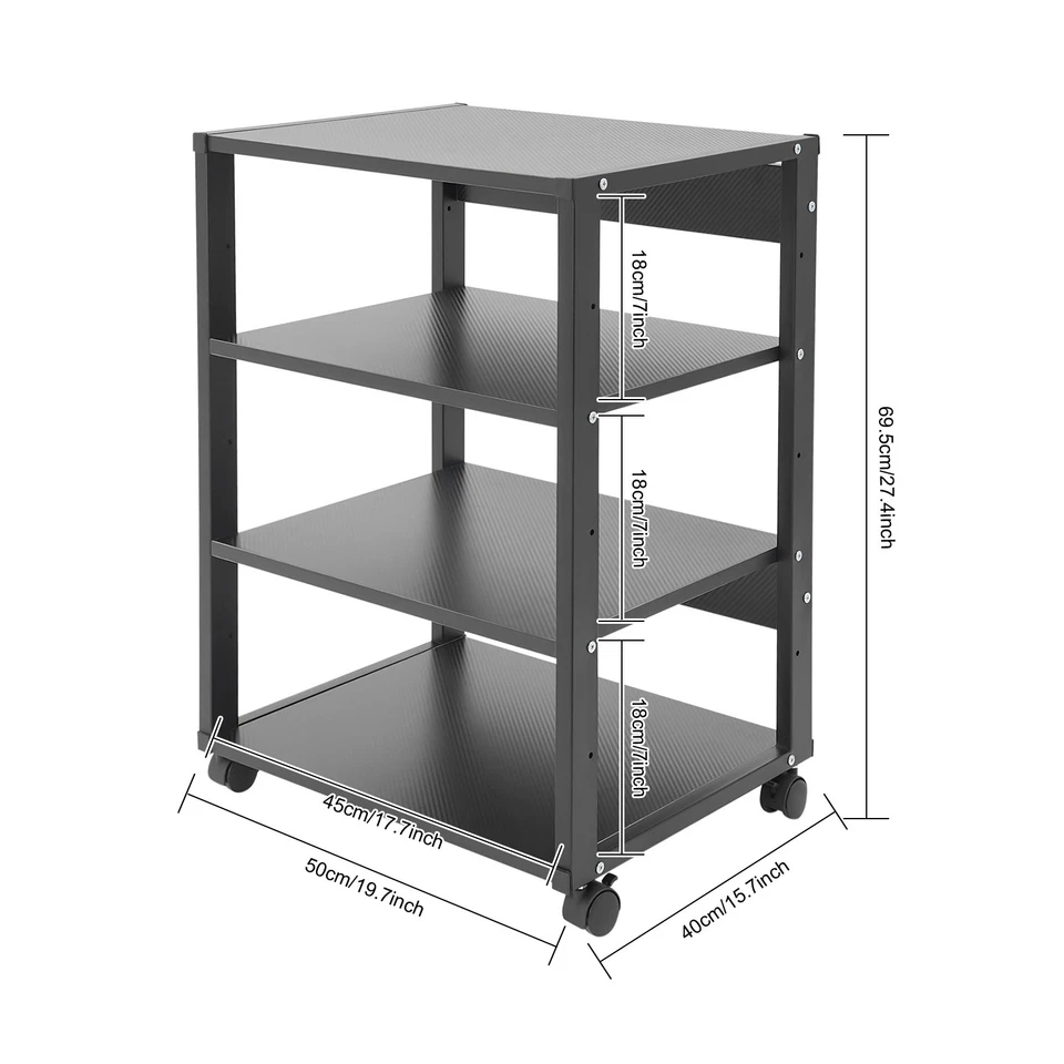 Soporte de acero para medios de audio y video de 4 niveles con ruedas universales bloqueables flexible Foto 2 de 4