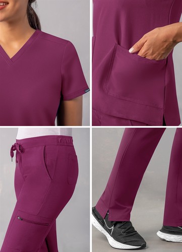 Adar Addition Scrub Set For Women - V-Neck Scrub Top & Skinny Cargo Scrub Pants - Picture 18 of 161