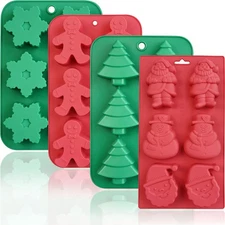 HKNMTT Christmas Silicone Soap Molds, 4 PCS Large Size Xmas Red and Green 