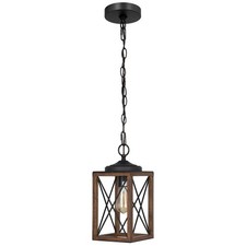 Farmhouse Pendant Light, Metal Hanging Light Fixture with Wooden Grain Finish...