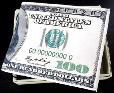 Old Dollar Bill Print Bi-Fold Vegan Leather Men's Wallet Benjamin Giftbox New
