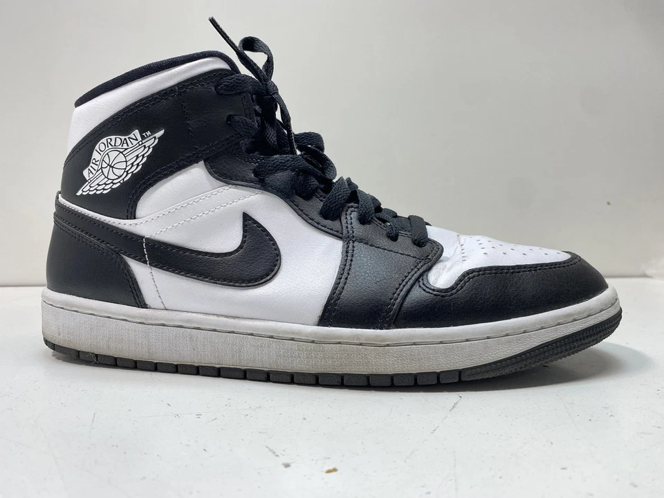 Nike Hombre Negro Blanco Cuero Sólido Atlético Air Jordan 1 Tenis Talla 10.5 Foto 4 de 4