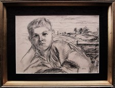 Heinz Friedrich Kirchner 1926-2000, Jungenportrait, Kohlezeichnung, um 1950