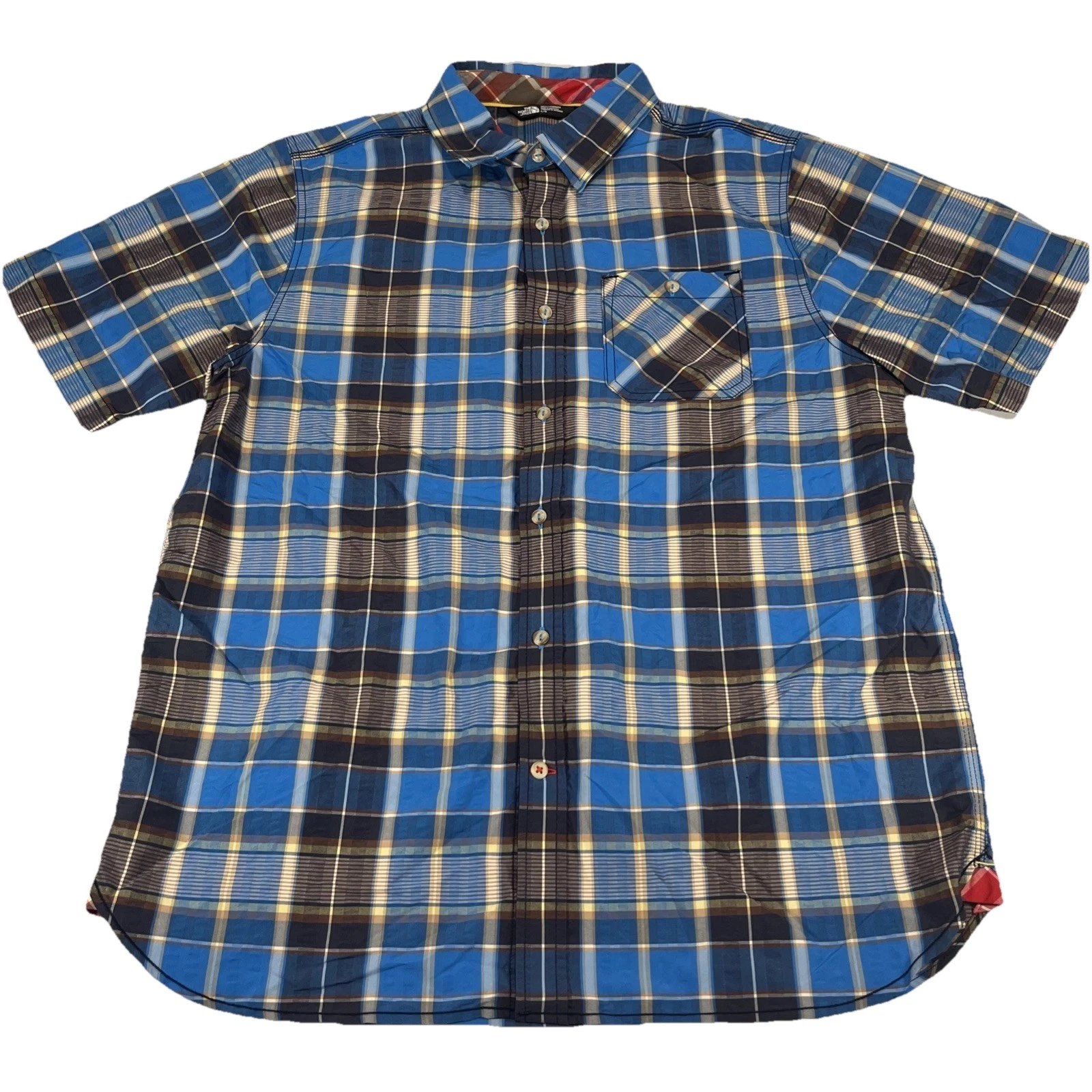 The North Face Shirt Men Large Blue Plaid Button Down Short Sleeve Hiking G271