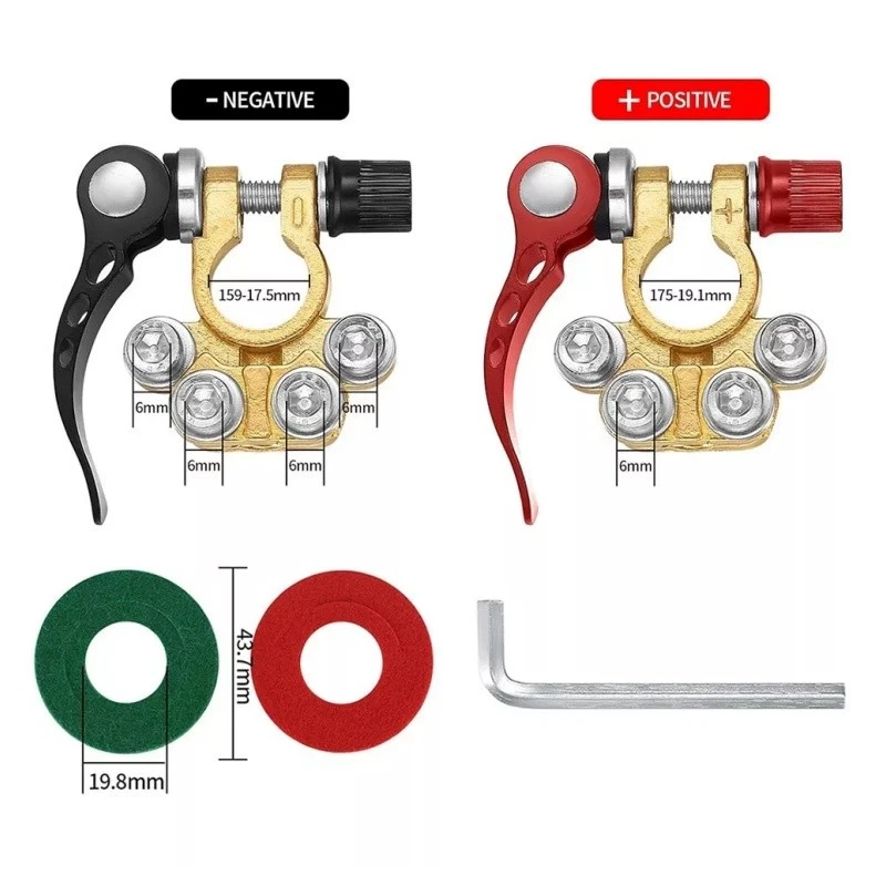 2x Conector Terminal de Bateria de Carro SUV Liberação Rápida Desconexão Positivo Negativo - Imagem 3 de 4