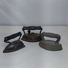 Antique Sad Iron Lot Miniatures Mini Salesman Sample Children's Toy Round Oak