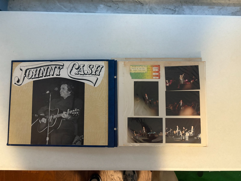 Johnny Cash Fan-Made Scrapbook concert photos, clippings, tickets bank buttons