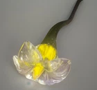 Vintage Hand Blown Czech Yellow Murano Art Glass Long Stem Flower Daffodil MCM