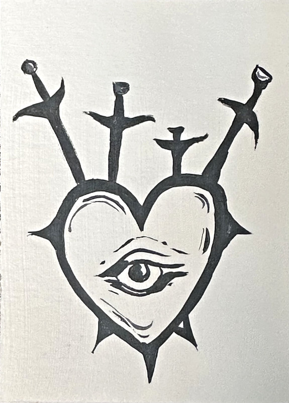 ACEO Original Abstract Acrylic Painting "four of swords in the heart"