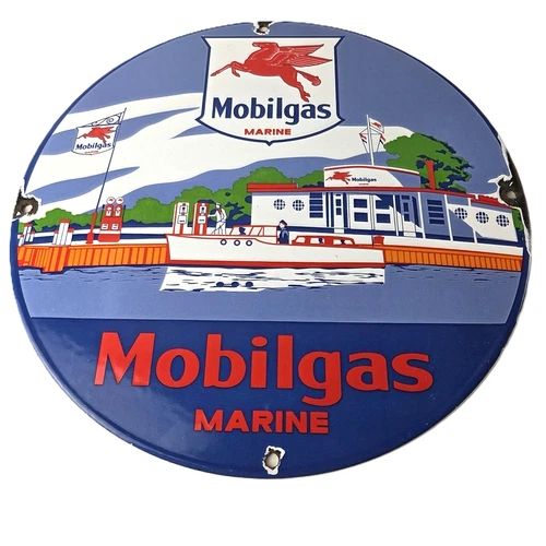 Vintage Mobil Sign - Pegasus Mobilgas Marine Gas Pump Service Porcelain Sign