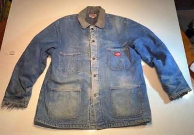 Vintage Dickies Denim Blanket Lined Chore Coat Jacket Large / X-Large Distressed