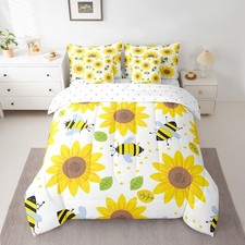 Twin Comforter Set 7 Pcs Bedding Set Cartoon Sunflower Comforter Floral Flowe...