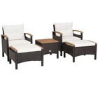 5 Piece Rattan Garden Sofa Set Cushions Ottomans Patio NEW