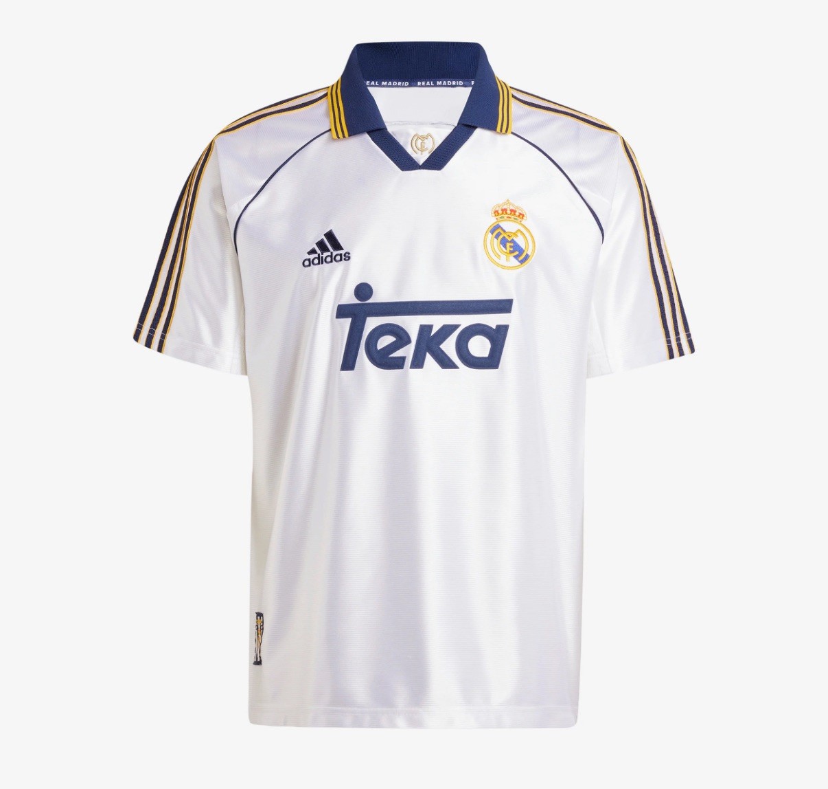 Camiseta Adidas Real Madrid 99/00 local talla L grande reedición blanca azul marino JJ3801