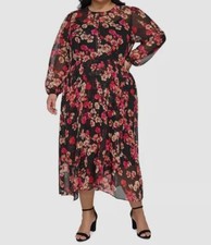 Tommy Hilfiger Womens Black Poppy Chiffon Midi Dress Plus Size 18W