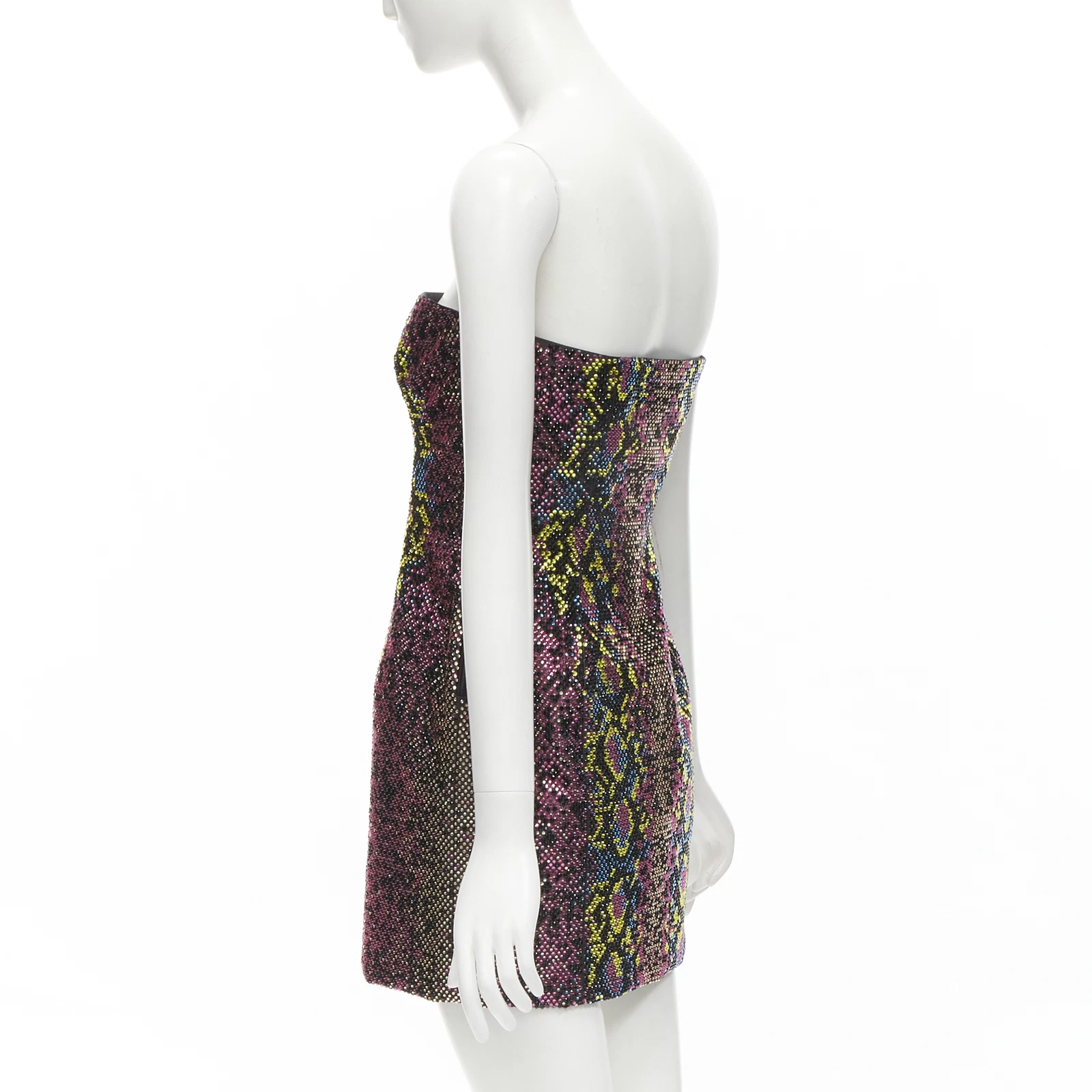 Abito senza spalline VERSACE 2021 Runway rosa scalato cristallo incrostato IT40 S