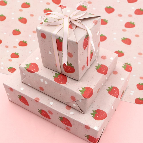 Strawberry Wrapping Paper, Pink Strawberry Gift Wrap Paper for Birthday, Baby Sh - Picture 4 of 7