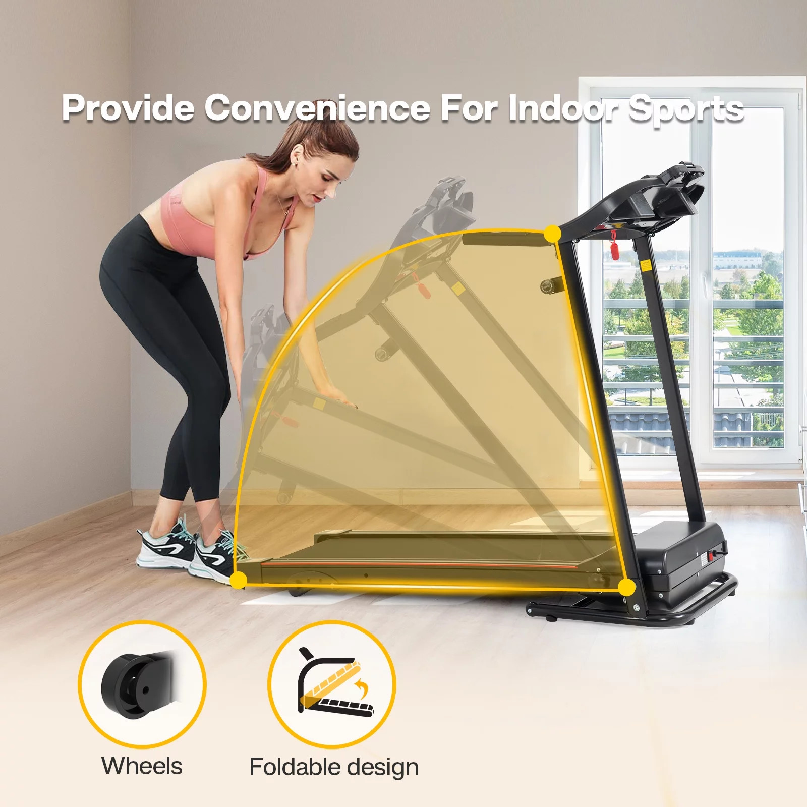2.5HP Folding Treadmill Portable12 Preset Program, LED Display, Bluetooth Music
