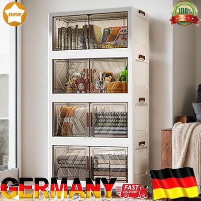 4 Tier Collapsible Storage Bins with Doors & Wheels Stackable Closet Organizers