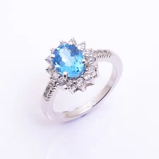 Natural Blue Topaz Oval Cut Gemstone 925 Sterling Silver Women Designer Ring