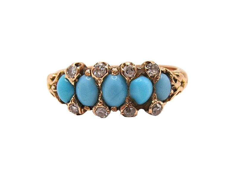 14K Yellow Gold Turquoise & Diamond Ring