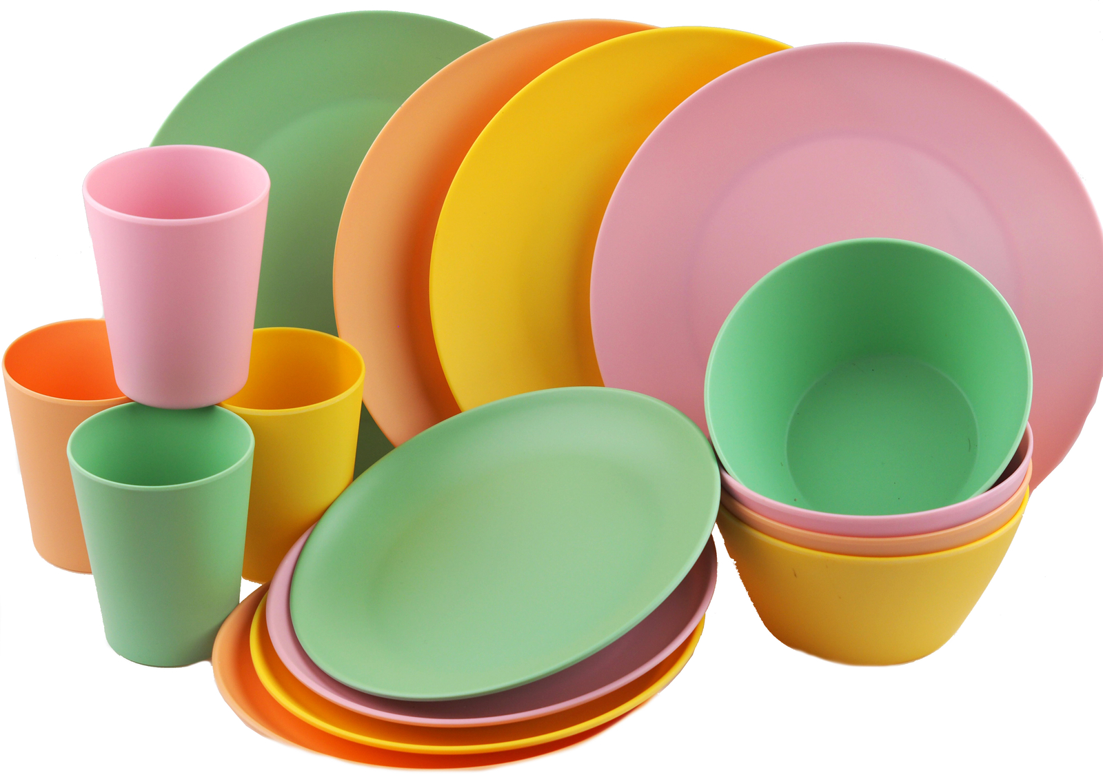 Melamine Plastic Dining Set Plate Cups Bowl Block Colour Pastel