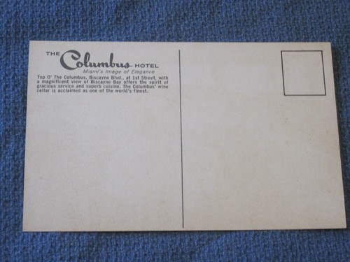 THE COLUMBUS HOTEL POSTCARD - MIAMI FLORIDA - Picture 2 of 2