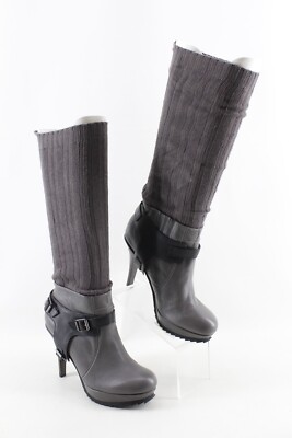 Bacio 61 Rivo Gray Leather Harness Leg Warmer Sock Ankle Bootie Boot 7.5