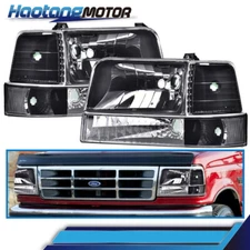 Headlights W/ Corner Signal Bumper Lamps Fit For 1992-1996 Ford F150 F250 F350 