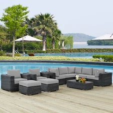 Modway Summon 10 Piece Outdoor Patio Sunbrella® Sectional Set in Canvas Gray