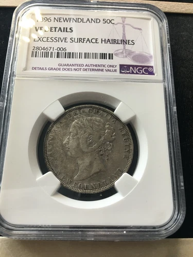 1896  Obv#2  NGC, Newfoundland Fifty Cent, **VF-Details ; Exces Hairlines**#006